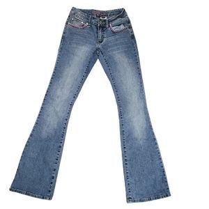 Y2k Vintage(ish) Revolt Jeans Juniors Size 1 Embroidered Flowers Low Rise Bootcu